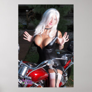 Poster 36" rouge Motorcyle de chatons de x24" Chrissy