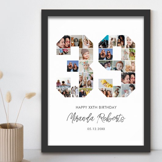 Poster 39e anniversaire Numéro 39 Photo personnalisée Col