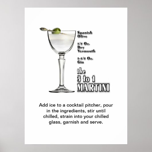 Poster 3 à 1 (Wet) Cocktail Martini Recette Art 18"x24" (Devant)
