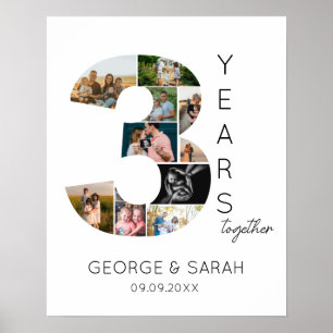 Poster 3 ans Ensemble Photo Collage Anniversaire Mariage