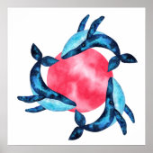 Poster 3 Beaux baleines d'aquarelle de galaxie avec bulle (Devant)