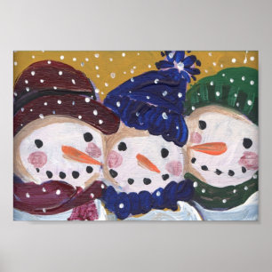 Poster 3 bonhommes de neige gais