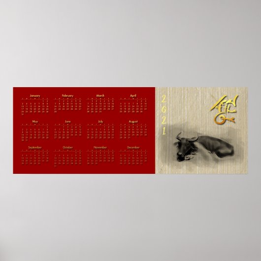 Poster 3 Buffle d'eau chinois Ox Calendrier du Nouvel An  (Devant)