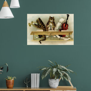 Poster 3 chats musicaux Vintages adorables Imprimer