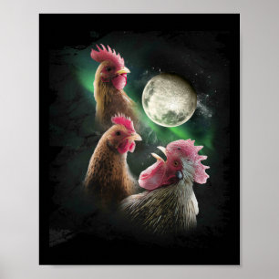 Poster 3 Chicken Lune Loup Poules Loups Hurleurs