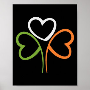Poster 3 cœurs Trèfle Irlande Drapeau Fête de la Saint-Pa