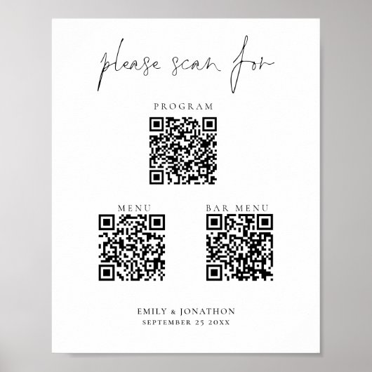 Poster 3 en Un Codes Qr Menu Bar Programme Script Mariage (Devant)