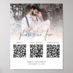 Poster 3 en un Qr Code Menu Barre Programme Mariage photo