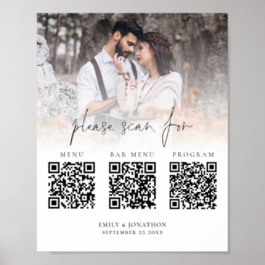 Poster 3 en un Qr Code Menu Barre Programme Mariage photo (Devant)