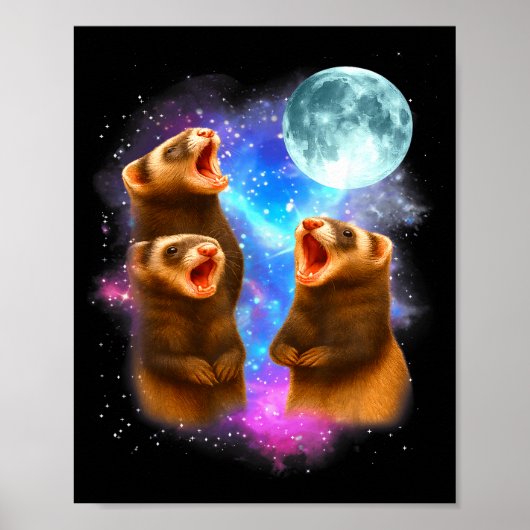 Poster 3 Ferret Moon Howling Ferrets Funny For Men, Women (Devant)