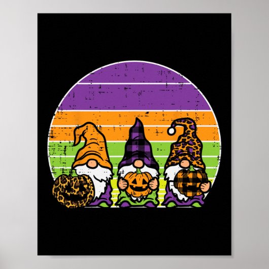Poster 3 Léopard Plaid Gnomes Citrouille Rétro Halloween (Devant)