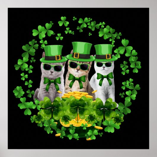 Poster 3 Mignons Trois Chats Cadeau Saint-Patrick Kitty I (Devant)