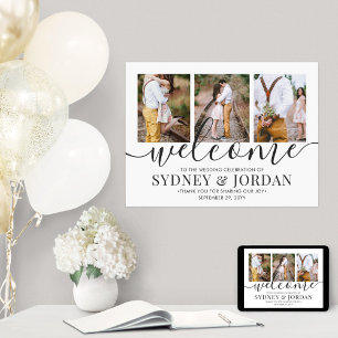 Poster 3 Photo Wedding Welcome Elegant Black Calligraphy