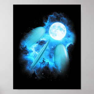 Poster 3 Planche de surf hurle à la lune Surf bleu coloré
