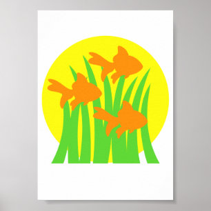 Poster 3 Poisson D'Or Nager Parmi Les Algues