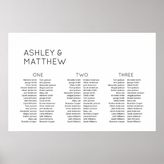 Poster 3 Tables 102 Invités Plan de table de mariage mode (Devant)
