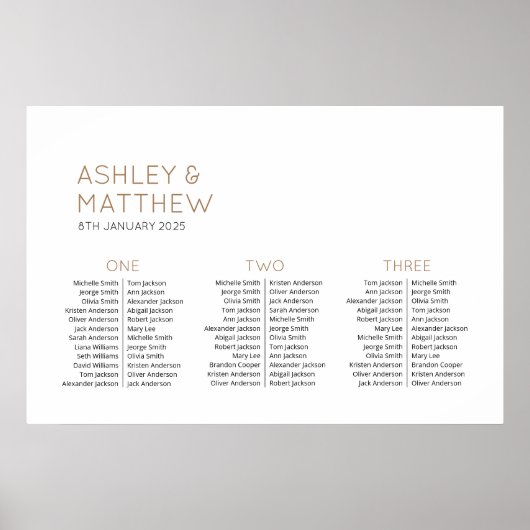 Poster 3 Tables 72 Invités Plan de table de mariage moder (Devant)
