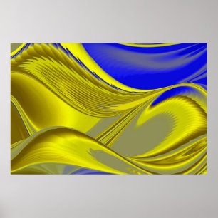 Poster 3D Abstrait en or jaune bleu vert