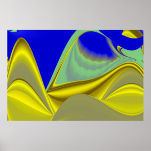 Poster 3D Abstrait en or jaune bleu vert