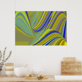Poster 3D Abstrait en or jaune bleu vert (Cuisine)