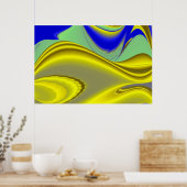 Poster 3D Abstrait en or jaune bleu vert (Cuisine)
