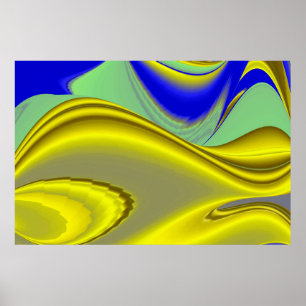 Poster 3D Abstrait en or jaune bleu vert