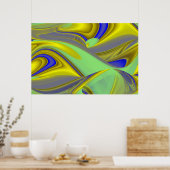 Poster 3D Abstrait en or jaune bleu vert (Cuisine)