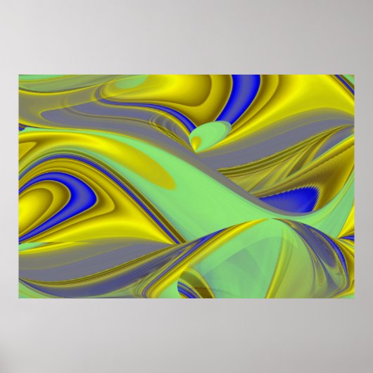 Poster 3D Abstrait en or jaune bleu vert (Devant)