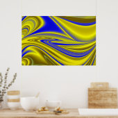 Poster 3D Abstrait en or jaune bleu vert (Cuisine)