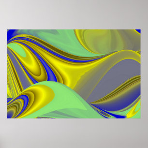 Poster 3D Abstrait en or jaune bleu vert