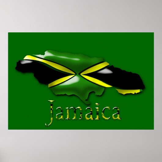 Poster 3D Black Green Yellow Gold Carte De Jamaïqu (Devant)