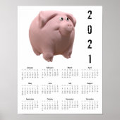 Poster 3D Funny Pig 2 White Calendar 2021 (Devant)