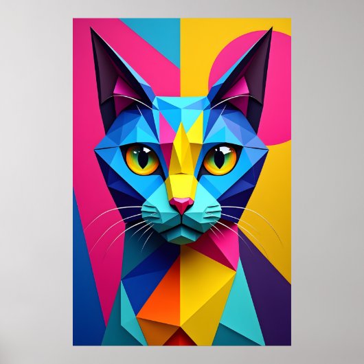 Poster 3D Geometric Pop Art Cat (Devant)
