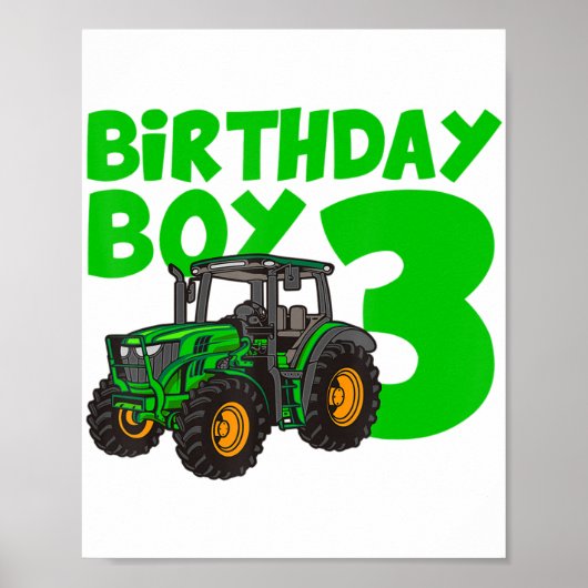 Poster 3e anniversaire Boy Tractor Ferme 3 an Anniversair (Devant)