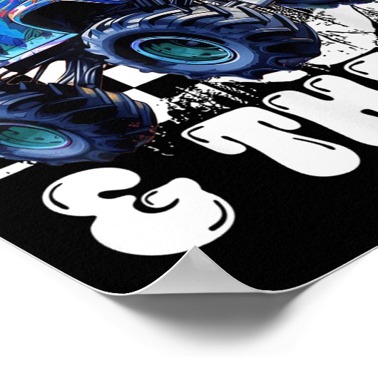 Poster 3rd Birthday Monster Truck Young Wild And Three 3 (Coin)