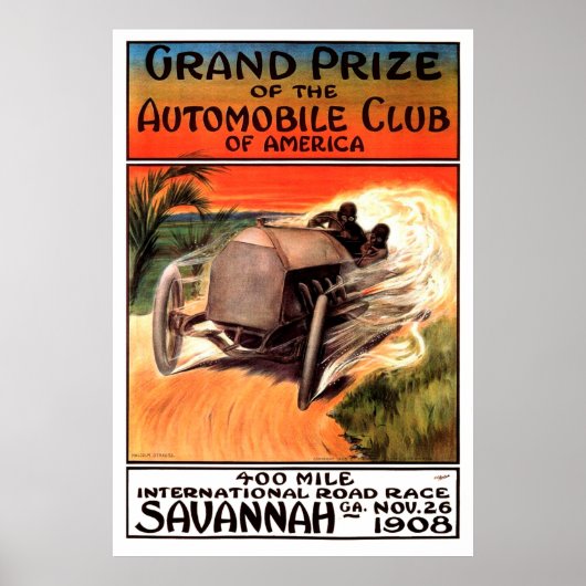 Poster 400 Mile International Road Race Savannah Ga 1908 (Devant)