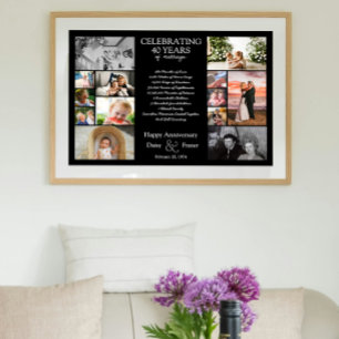 Poster 40 ans mariage anniversaire photo collage modifiab