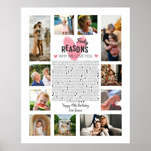 Poster 40 choses que j'aime chez vous photo collage (Devant)
