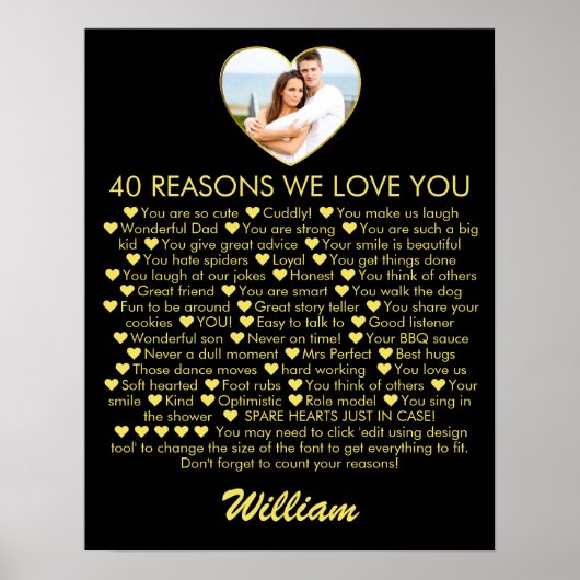Poster 40 Raisons Nous vous aimons 40e anniversaire Coeur (Devant)