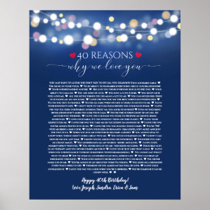 Poster 40 raisons pour lesquelles je t'aime lumières bleu