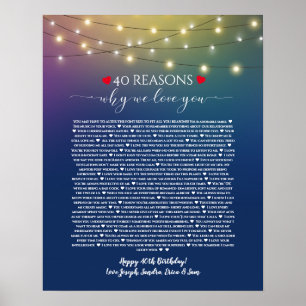 Poster 40 raisons pour lesquelles je t'aime lumières bleu