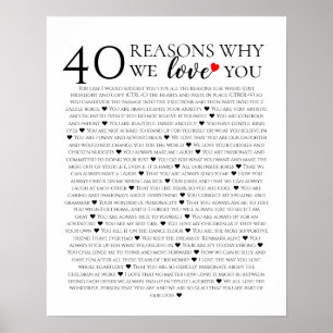Poster 40 Raisons pour lesquelles nous t'aimons Cadeau d'