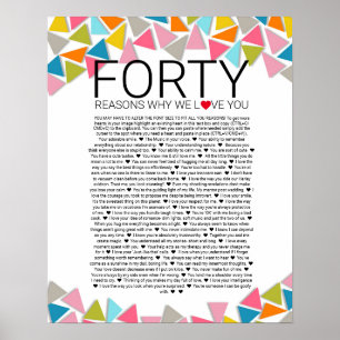 Poster 40 raisons pour lesquelles nous vous aimons arc-en