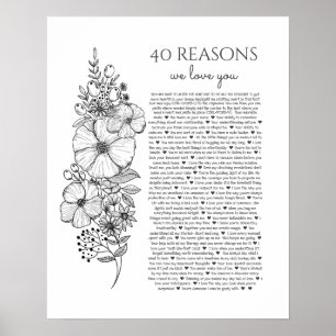 Poster 40 raisons pour lesquelles nous vous aimons cadeau