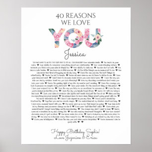 Poster 40 raisons pour lesquelles nous vous aimons fleurs