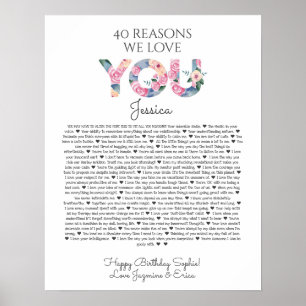 Poster 40 raisons pour lesquelles nous vous aimons rose b