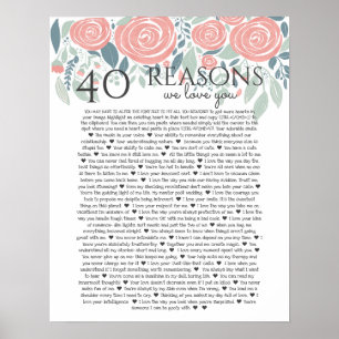 Poster 40 raisons pour lesquelles nous vous aimons roses 