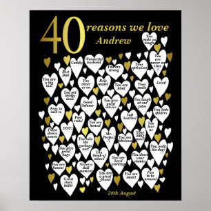 Poster 40 Reasons We Love You 40th Birthday Gift