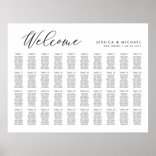 Poster 40 Tables Grand Welcome Seating Chart Plan (Devant)
