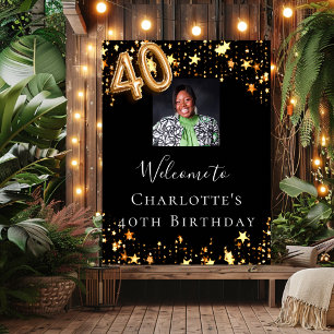Poster 40e anniversaire Black gold stars photo bienvenue